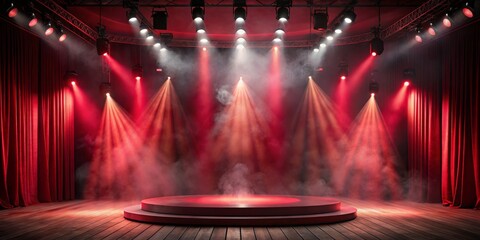 Red Curtains Stage Spotlight, Stage , Theater , Performance