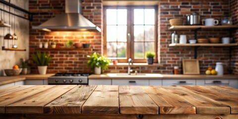 Rustic Kitchen Tabletop With Blurred Background, Wood, Countertop , Kitchen Design, Wood Table