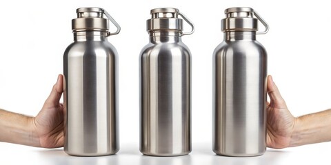 Stainless Steel Water Bottle Mockup with Hand, Mockup, Water Bottle, Stainless Steel