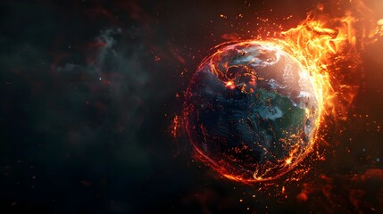 Holographic Projection of Earth Displaying Global Warming Heat Map and Environmental Crisis Concept