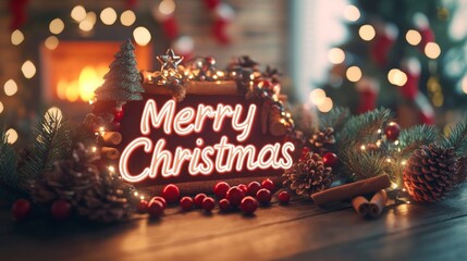 Homely Christmas Poster with Warm Lights and Rustic Decor