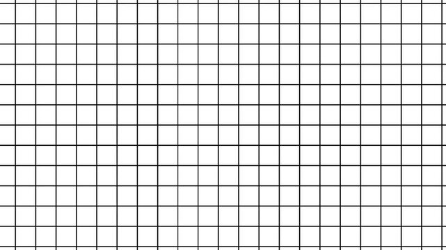 Square grid black paper 4k video background, white checkered paper sheet texture motion animation. Notebook page, memo, diary sheet template backdrop video