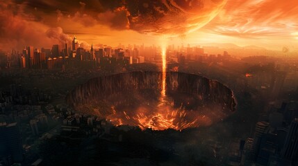 Apocalyptic Chasm Swallows Entire City in Fiery Destruction World s End Concept