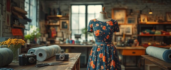 Fashion Studio with a Floral Dress on a Mannequin