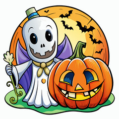 Hand-Drawn Happy Halloween Cartoon Clipart | Vector Illustrations on White Background