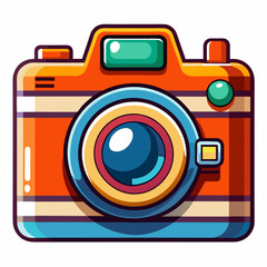 flat color camera vector clipart illustration, camera black silhouette illustration art, small colorful camera, camera, photo, icon, photography, digital, vector, lens, illustration, technology, symbo