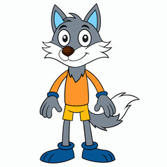 Funny Wolf Vector Illustration with White Background Cartoons Clipart Line Art Funny wolf vector