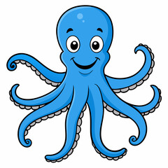 Octopus Vector Art Illustration Eps File For Design, cute blue octopus cartoon ,Clip Art Illustration of a cartoon octopus.
