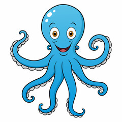 Octopus Vector Art Illustration Eps File For Design, cute blue octopus cartoon ,Clip Art Illustration of a cartoon octopus.
