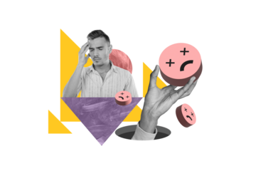 Composite collage picture image of sad upset man migraine headache hand hold emoji emoticon depressed despair therapy