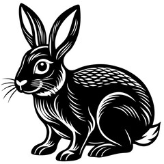 rabbit vector illustration , rabbit silhouette vector illustration animals , Forest animal hare or rabbit. Hand drawing sketch black ink isolated on white background 