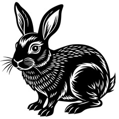 rabbit vector illustration , rabbit silhouette vector illustration animals , Forest animal hare or rabbit. Hand drawing sketch black ink isolated on white background 