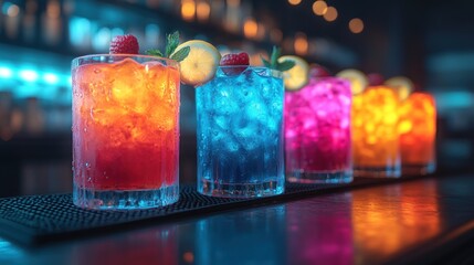Colorful Cocktails at a Bar