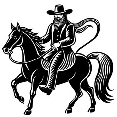 Rodeo cowboy riding a bucking bronco , Cowboy riding a horse logo black and white illustration AI generated Image , horse rider silhouette 