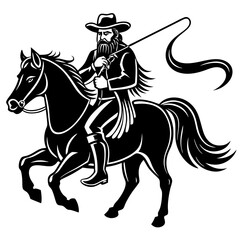 Rodeo cowboy riding a bucking bronco , Cowboy riding a horse logo black and white illustration AI generated Image , horse rider silhouette 