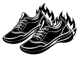 Download Fiery Running Shoes Vector Silhouette Illustration Eps File For Design , Fiery Running Shoes: Vector Silhouette Illustration
