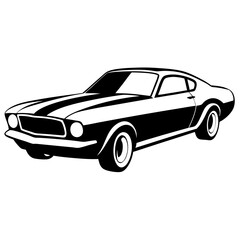 A drawing of a car with the word car on it , Black and white clipart cutout silhouette vehicles illustrations , Classic car. Silhouette of a vintage car. Side view. Raster. 