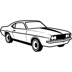 A drawing of a car with the word car on it , Black and white clipart cutout silhouette vehicles illustrations , Classic car. Silhouette of a vintage car. Side view. Raster. 