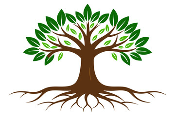 Fototapeta premium green forestry strong root tree logo , simple and modern trees natural logo illustration , Oak tree vector isolated on white background. Nature or forest symbol icon. 