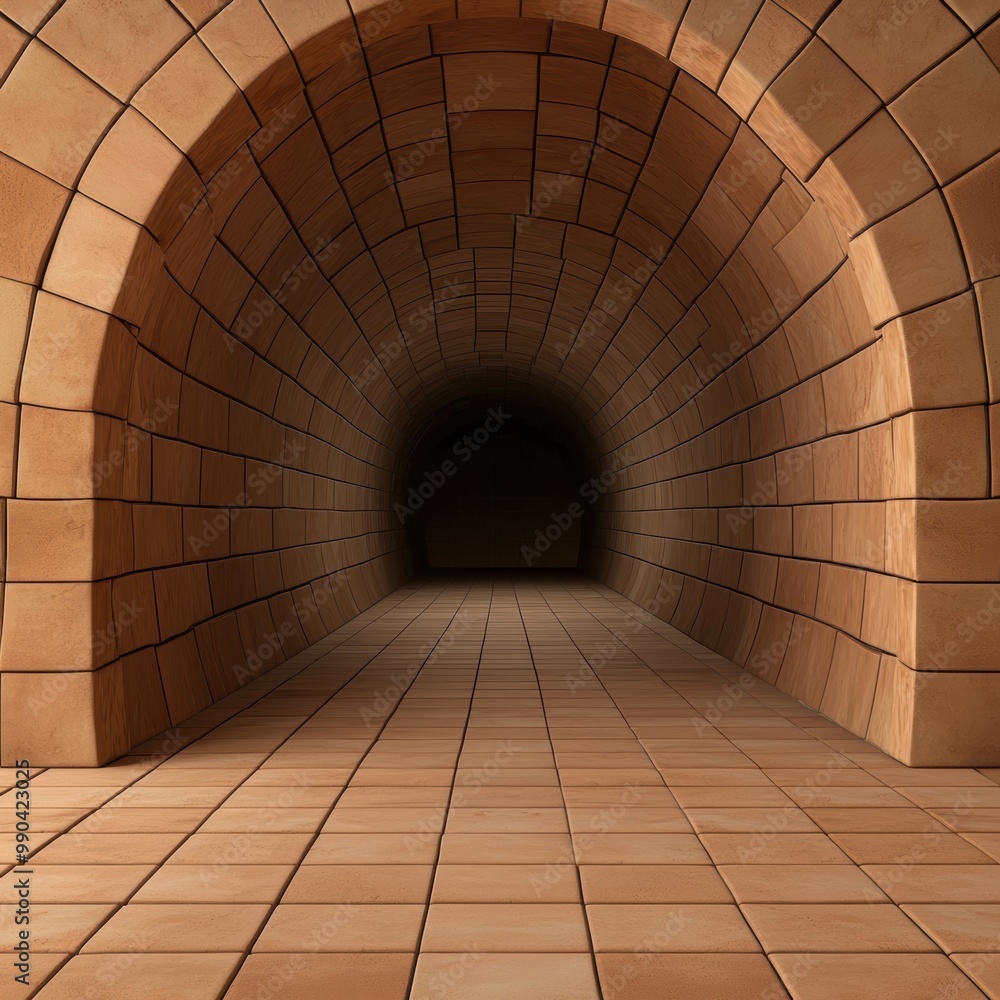 Poster dark brick tunnel with smooth texture and depth