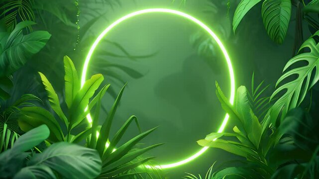 neon green background with leaves