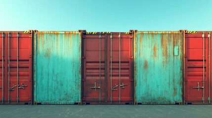 Fototapeta premium Cargo containers with a barrier blocking their movement, representing the impact of trade restrictions on global commerce.