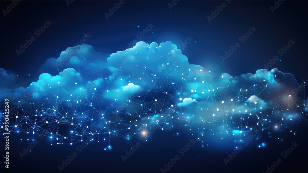 Wall mural generated illustration of abstract technology background with connecting dots and lines.