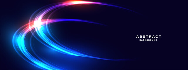 Abstract dynamic neon light trail background. © kanpisut