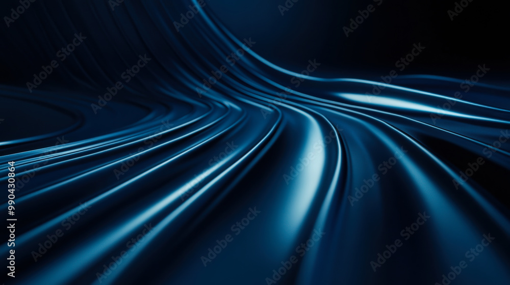 Poster abstract wave patterns in deep blue tones captured in a smooth flowing design, creating a sense of m