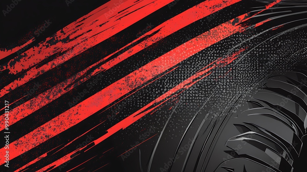 Poster Abstract black and red background with a tire tread pattern.