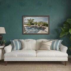 Modern and cozy living room with green tones