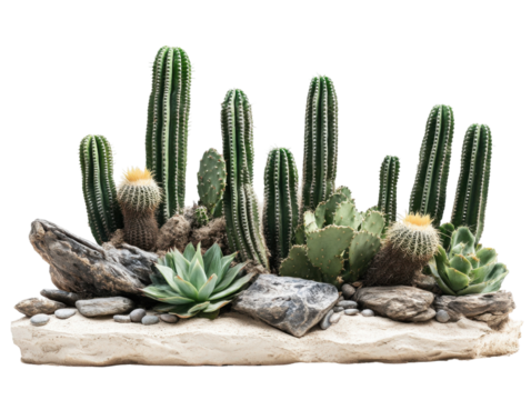 Cactus and succulent arrangement for home decor. Transparent background png.