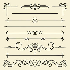 Vintage Border Line Design Elements Set Ornamental Text Dividers and Decorative Geometric Lines