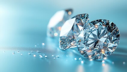 Sparkling Diamonds on Blue Background