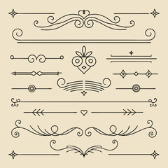 Vintage Border Line Design Elements Set Ornamental Text Dividers and Decorative Geometric Lines