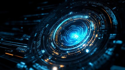 Obraz premium Abstract futuristic interface with glowing blue and orange circles.