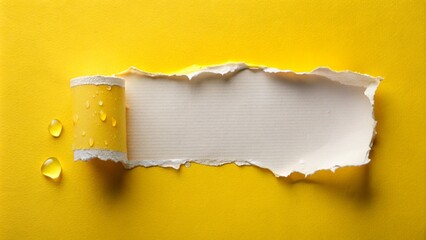 White ripped paper with water droplet at blue background, torn paper for presentation design