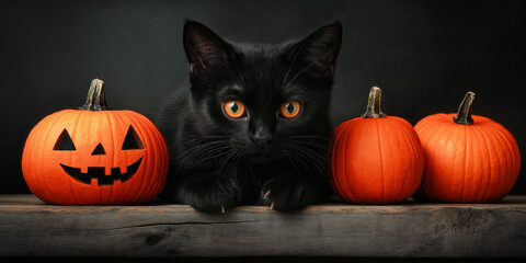 Halloween Black Cat Among Pumpkins A Festive Scene