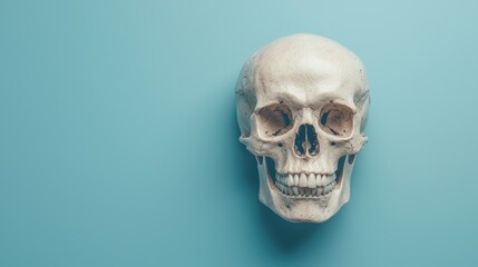Realistic Human Skull on Blue Background