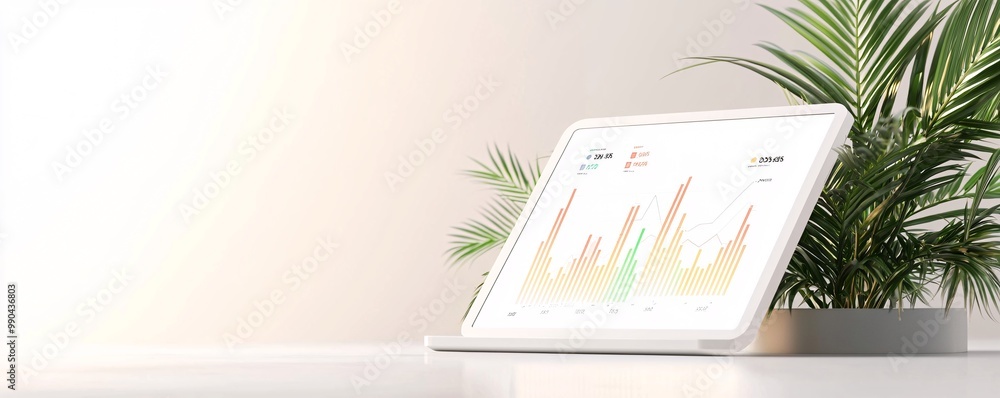 Poster a minimalist image featuring a digital tablet displaying graphs and charts related to commodities, w