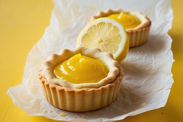 Tangy Lemon Curd Tart Pastry on Yellow Background