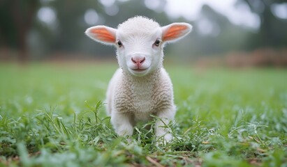 Obraz premium Cute Lamb Sitting In Grass