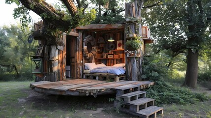 Obraz premium Kleine Hütte, Baumhaus im Wald.