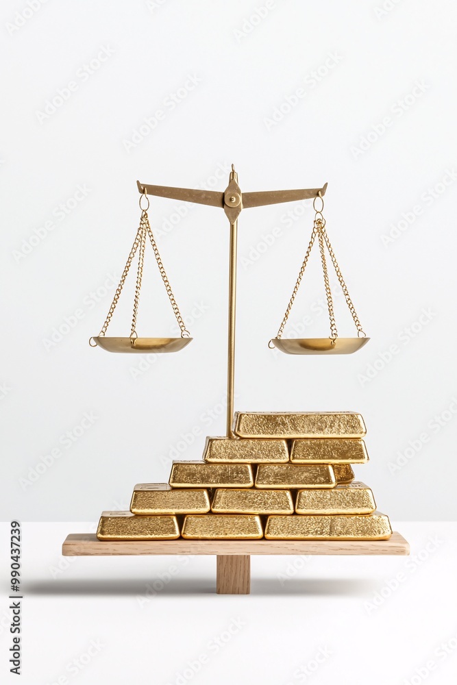 Poster a conceptual image showing a balance scale with gold bars on one side and a diversified portfolio on