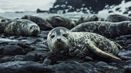 A Gray Seal Resting on a Rocky Beach