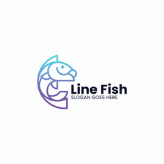 Vector Logo Illustration Fish Gradient Line Art Style