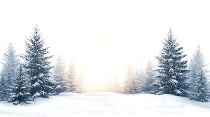 Obraz premium A Christmas background featuring a snow-covered landscape and pine trees on a transparent background.