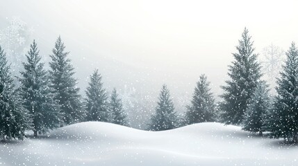 Fototapeta premium A Christmas background featuring a snow-covered landscape and pine trees on a transparent background.