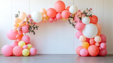 Geometric shapes in a balloon arch backdrop for a modern and trendy look