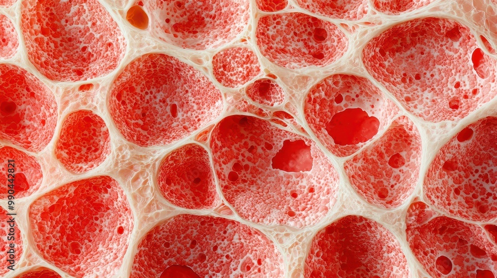 Poster abstract red and white cellular structure close-up